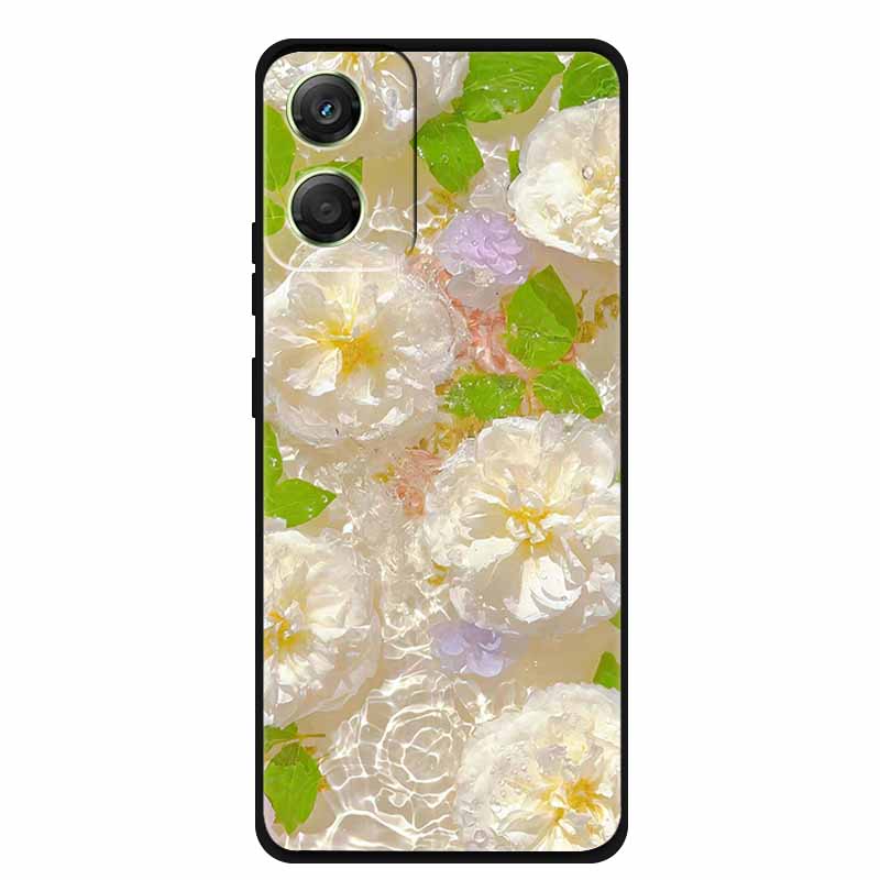 Flowers Case For Motorola Moto G06 G 06 4G Soft Silicone Phone Cover Funda Black TPU Protective Bumper Back Fashion Coque Shell