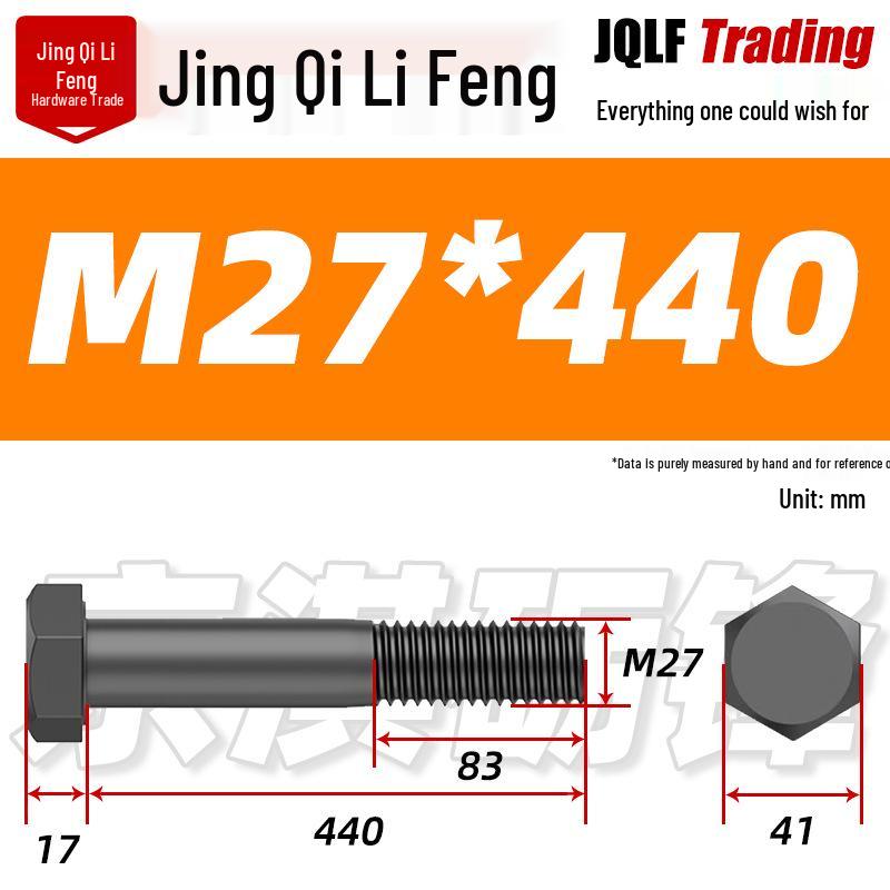 M27-M39 Grade 12.9 Blackened Half-Thread Hexagon Bolt