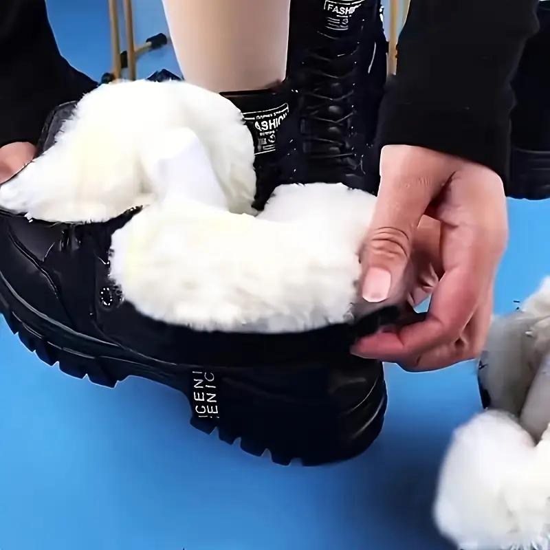Botas Nuevo Estilo 2025 con Forro Polar, Botas de Invierno con Punta Redonda, Suela Plana Antideslizante, Botas Gruesas Cálidas para Mujer para Madres