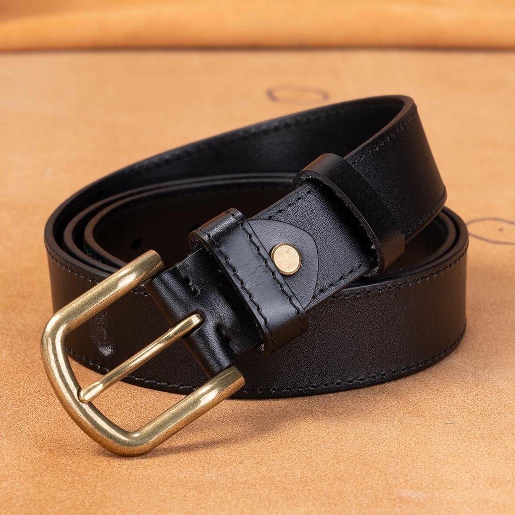 Men's Genuine Leather Retro Belt - Top Layer Cowhide, Vegetable-Tanned, Pin Buckle, Versatile for Middle-aged and Young.