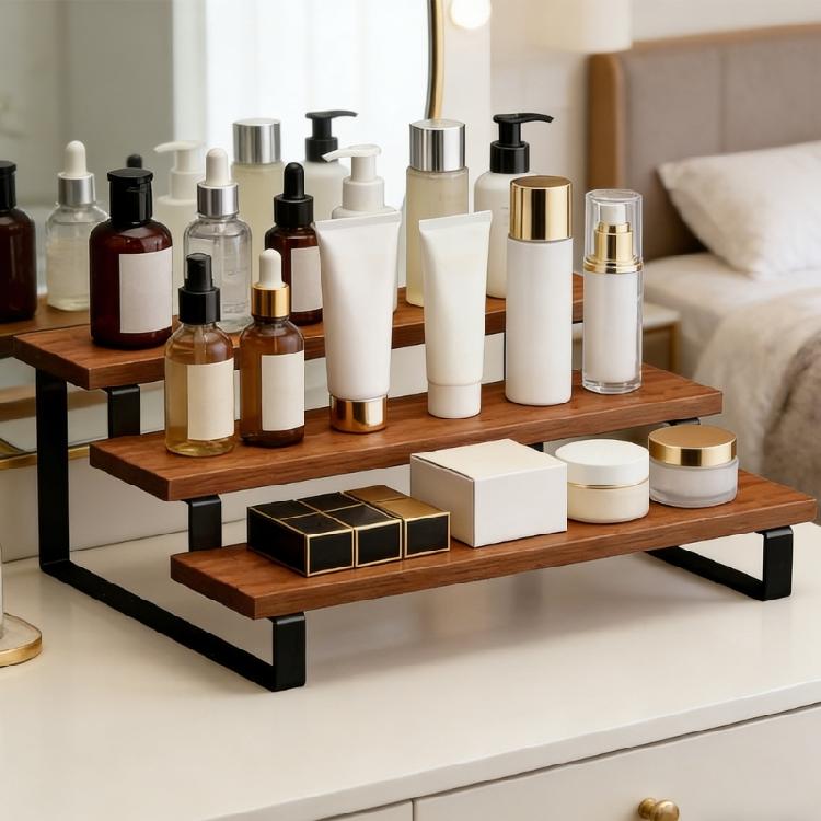 Versatile 3 Layer Wooden Stand With Sturdy Metal Structure Great For Storing Tea Cups Coffee Mugs And Decorative Items