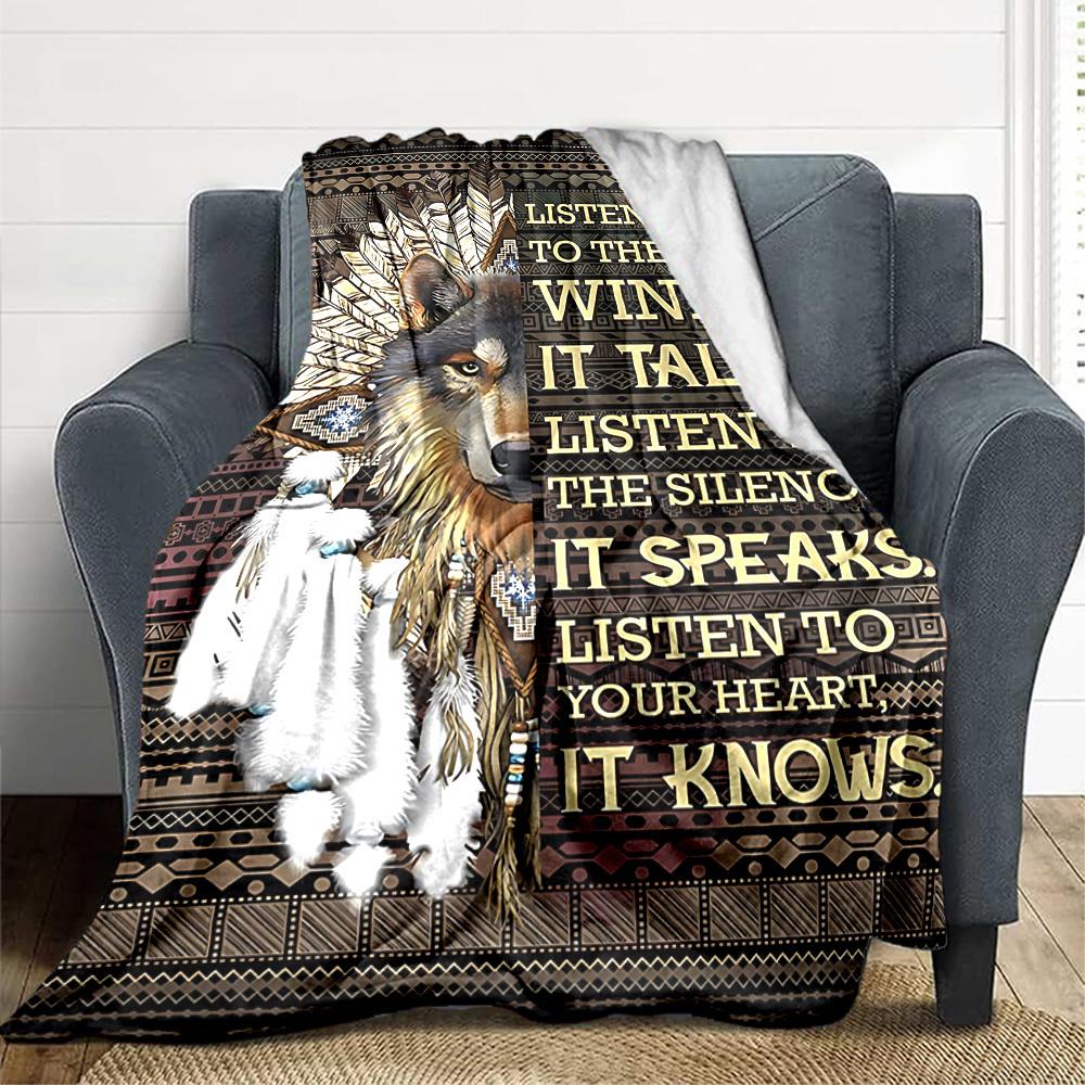 

1pc Wolf Spirit Blanket Lightweight Flannel Blanket Throw Blanket For Sofa, Bed, Travel, Camping, Livingroom, Couch, Chair, And Bed yy2509026160 100x150cm