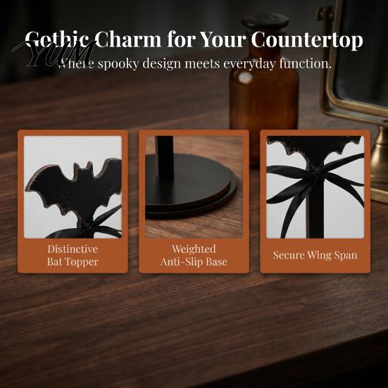 Wooden Kitchen Roll Stand Halloween Paper Towel Holder, Ghost/Pumpkin/Witch's Hat/Bat Decor, Vertical Holder Durable Wood Standing Reel for Countertop
