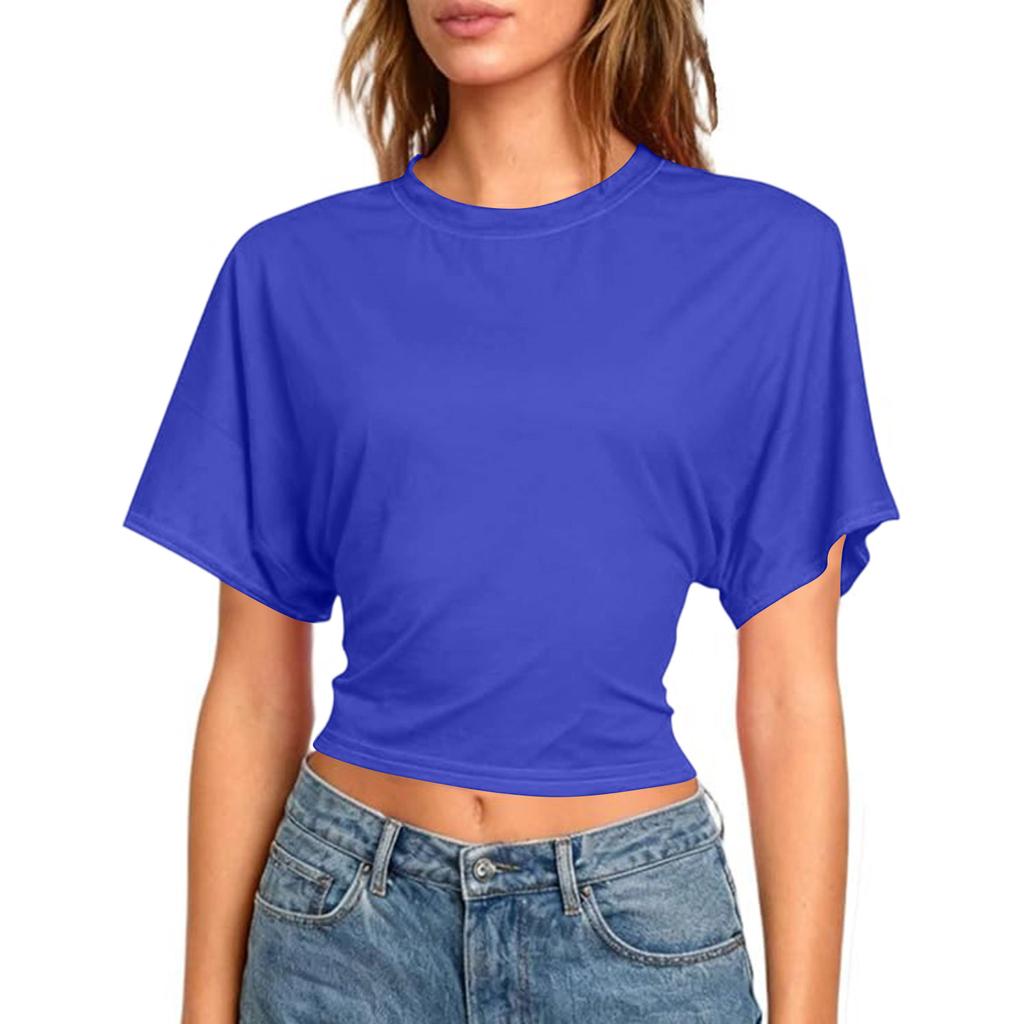 Women Workout Short Sleeve Crop Tops Sexy Backless Shirts