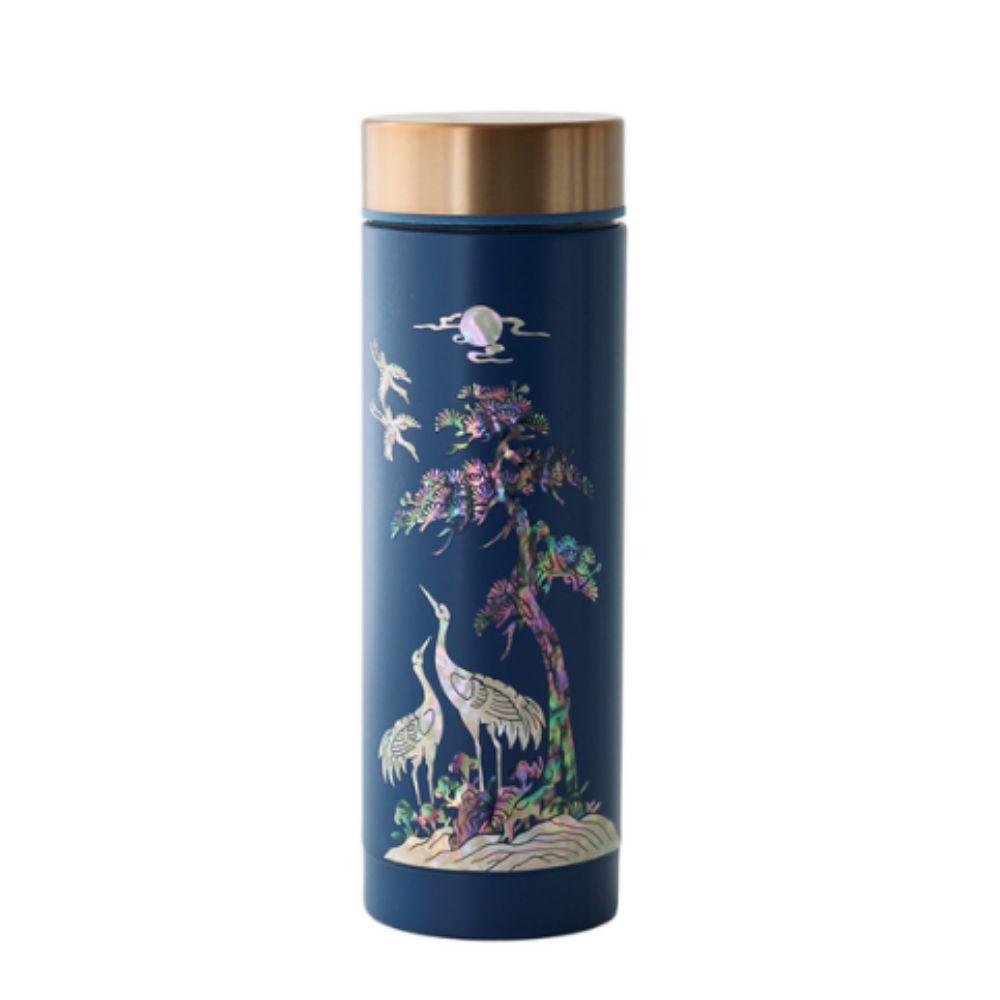 Korean Traditional Nacre Mother of Pearl Stainless Steel Tumbler Flask (Navy / Red) 01 Navy