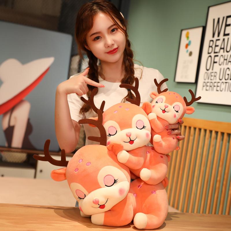 20-40cm Cute Sika Deer Plush Toy Stuffed Lying PillowCartoon Animals Face Soft Sleeping Elk Deer Girls Cushion Christmas Gift