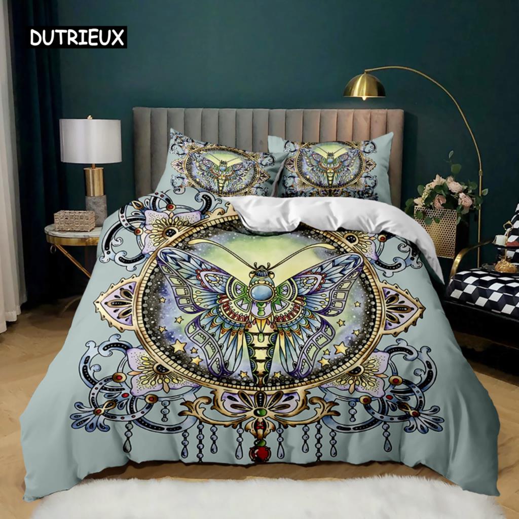 Insekten Bettbezug Set Vintage Alter Hintergrund mit Libelle Bettwäsche Set Kissenbezug Doppel Queen King Size Polyester Steppdeckenbezug