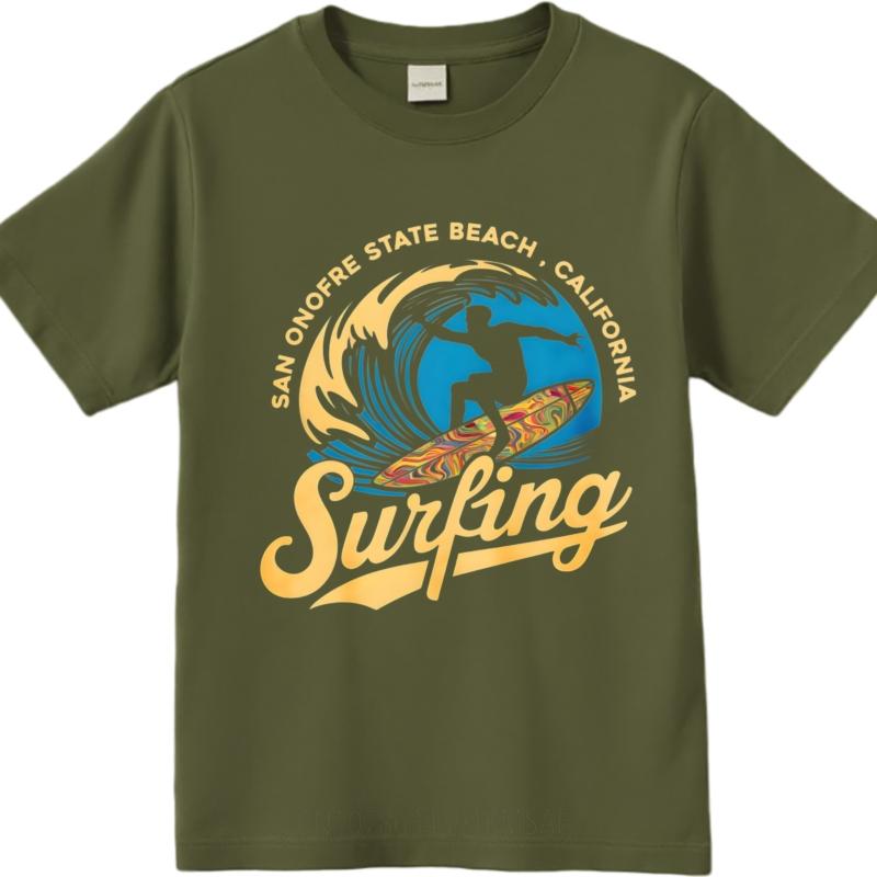 Casual Tee Travel For men Crew Neck tshirt Oversized Surfing Wave Rider San Onofre Beach California Anime For him Top tees