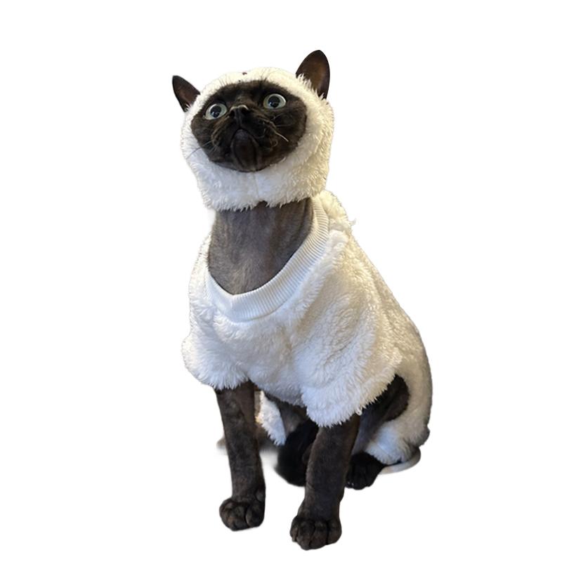 

Fashion Sphynx Cat Clothing Hairless Cats White Plush Pullover Sweater Jacket Winter Thickened Warm Coat Outwear Pet Costume (as the picture,XS（old）)