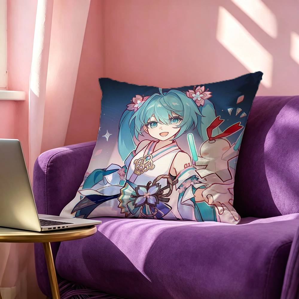 Kawaii Singer Miku-S Pillow Case Square Double-Sided Sofa Cushion Cover Bedroom Bedside Pillow