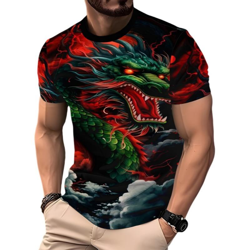 Men's Fashion T-Shirt Summer Hot Item Cool and Stylish 3D Printed with Dragon Pattern Street Trend Daily Casual Sports Style