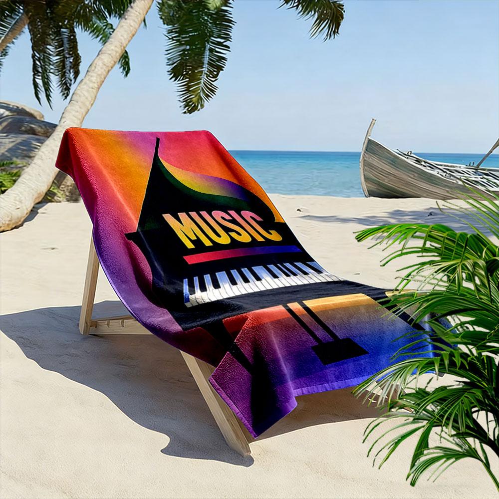 Colorful Piano with "MUSIC" Text Patterned Beach Towel Quick Dry Perfect for Travel Outdoor Sports Jogging the Beach and Swimming