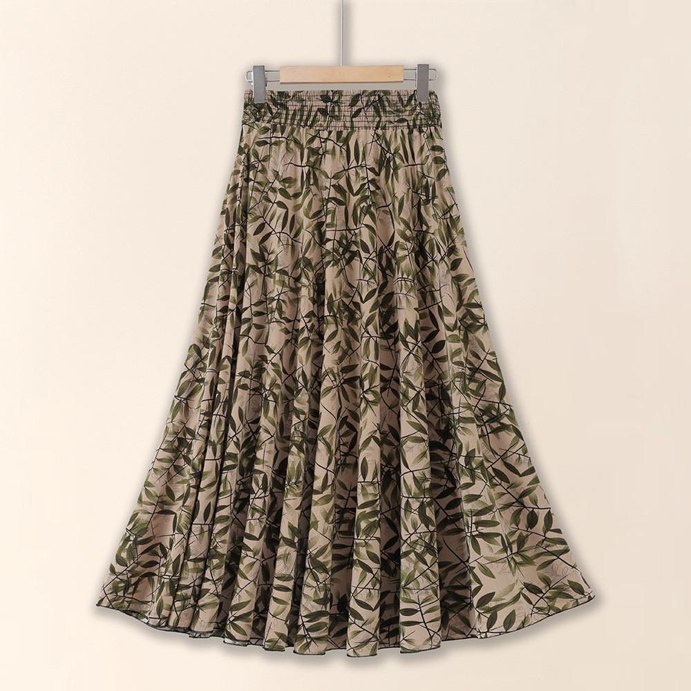 Ice Silk Floral Midi Skirt With Breathable Fabric For Middleaged Women Casual Wear