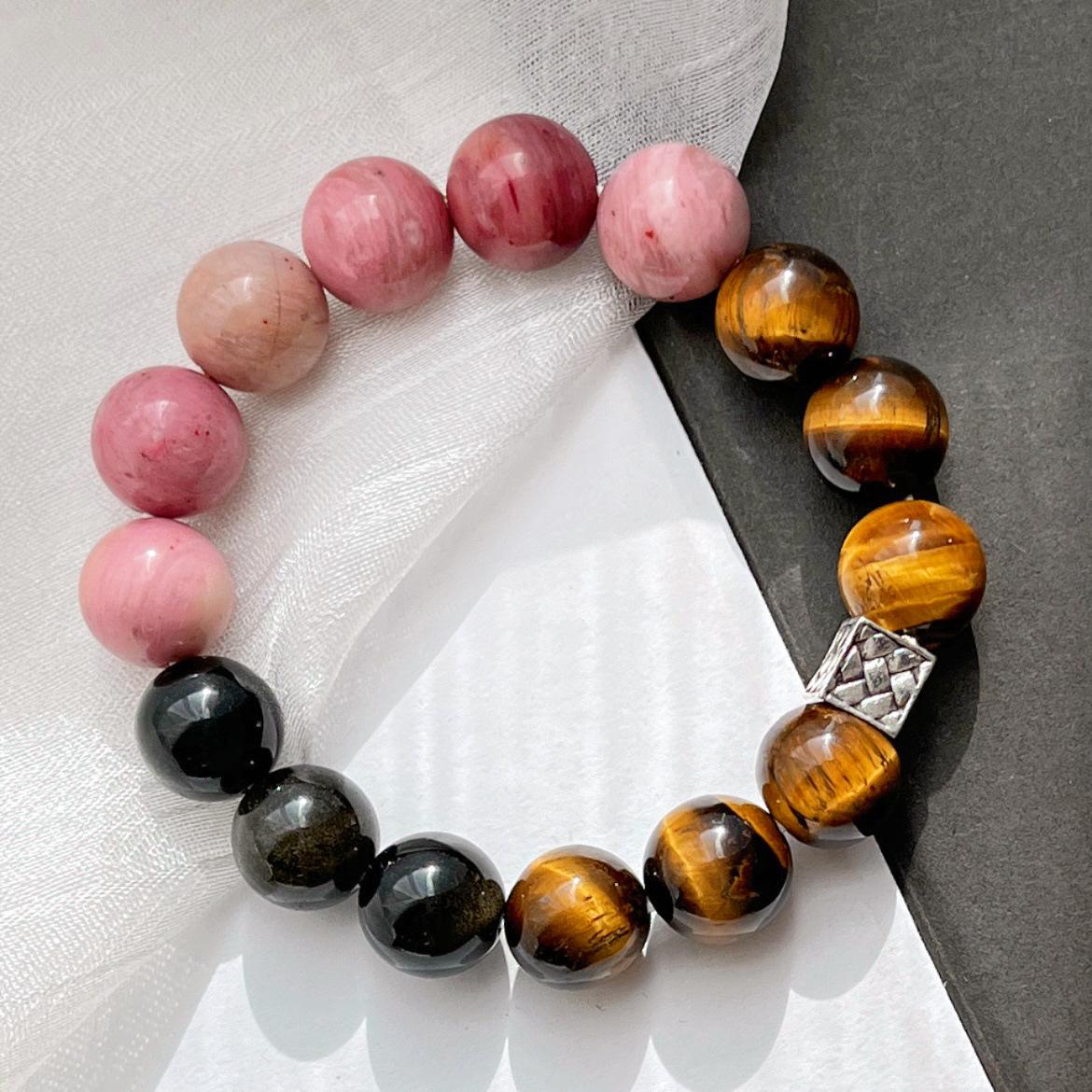 Large Particle Natural 12Mm Tiger S Eye Stone Mahogany Pattern Obsidian Bracelet