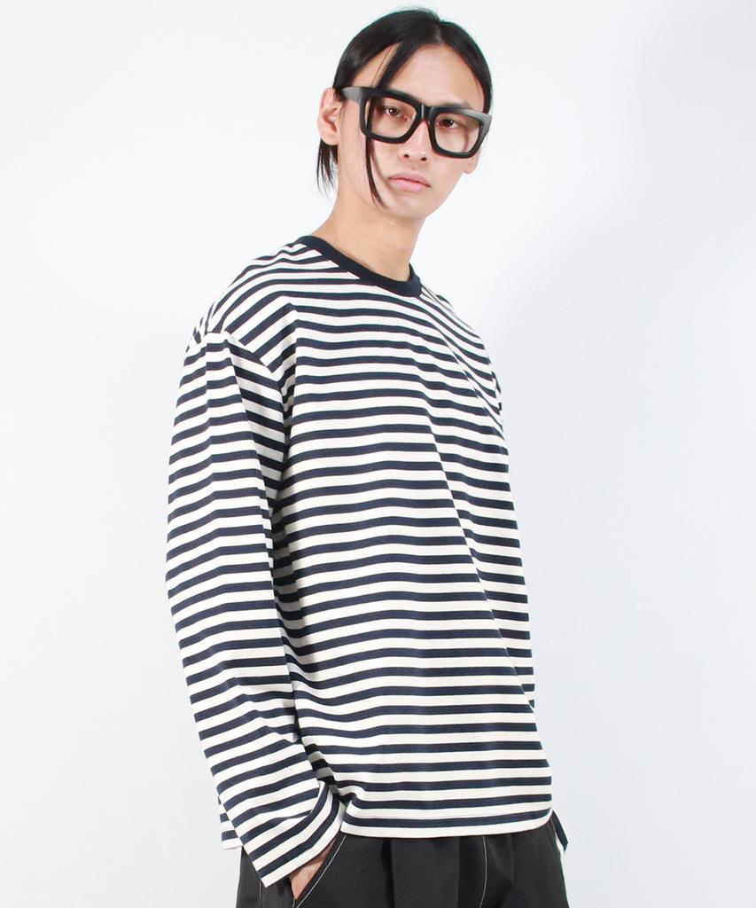 Deumakeu M Stripe Loose-Fit Long Sleeve Tee - Dark Navy
