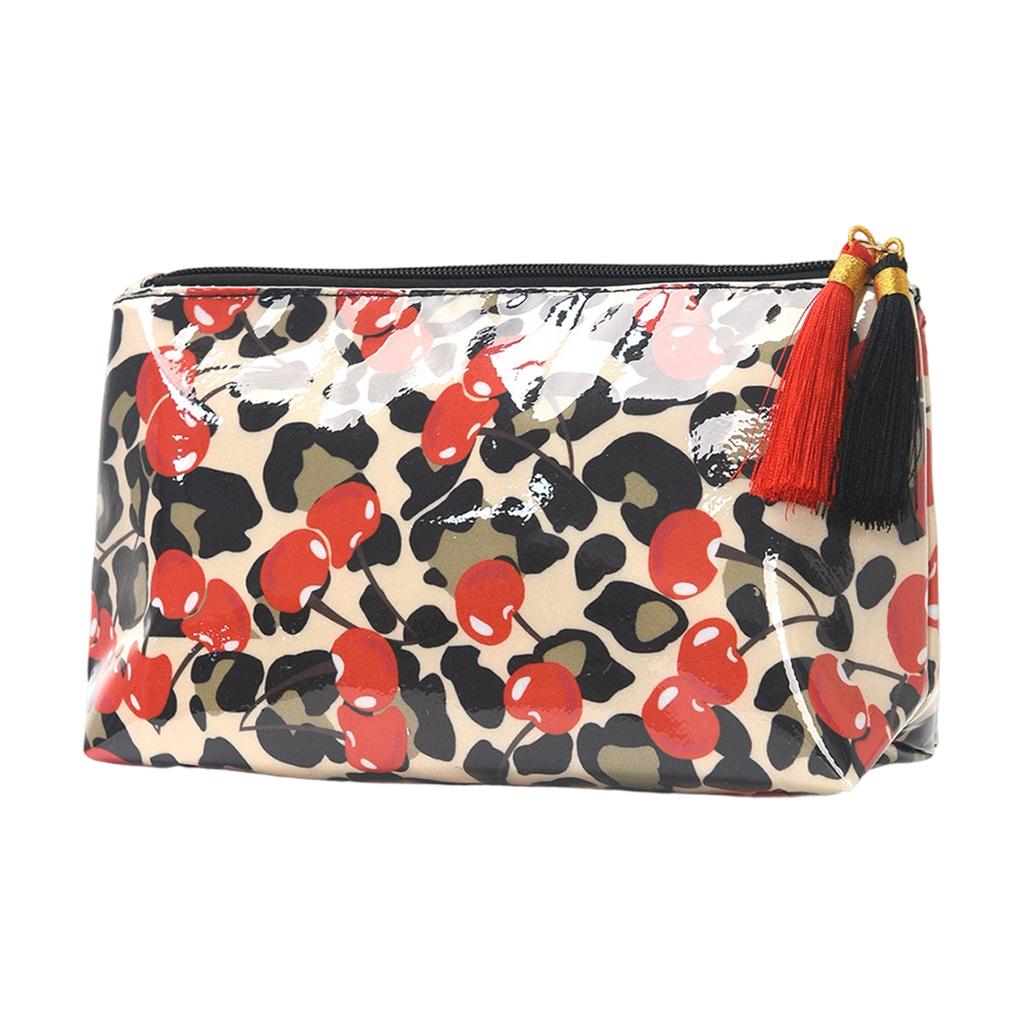 PVC Striped Cosmetic Bag Tassel Zipper Makeup Storage Pouch Waterproof Travel Toiletry Organizer Bag