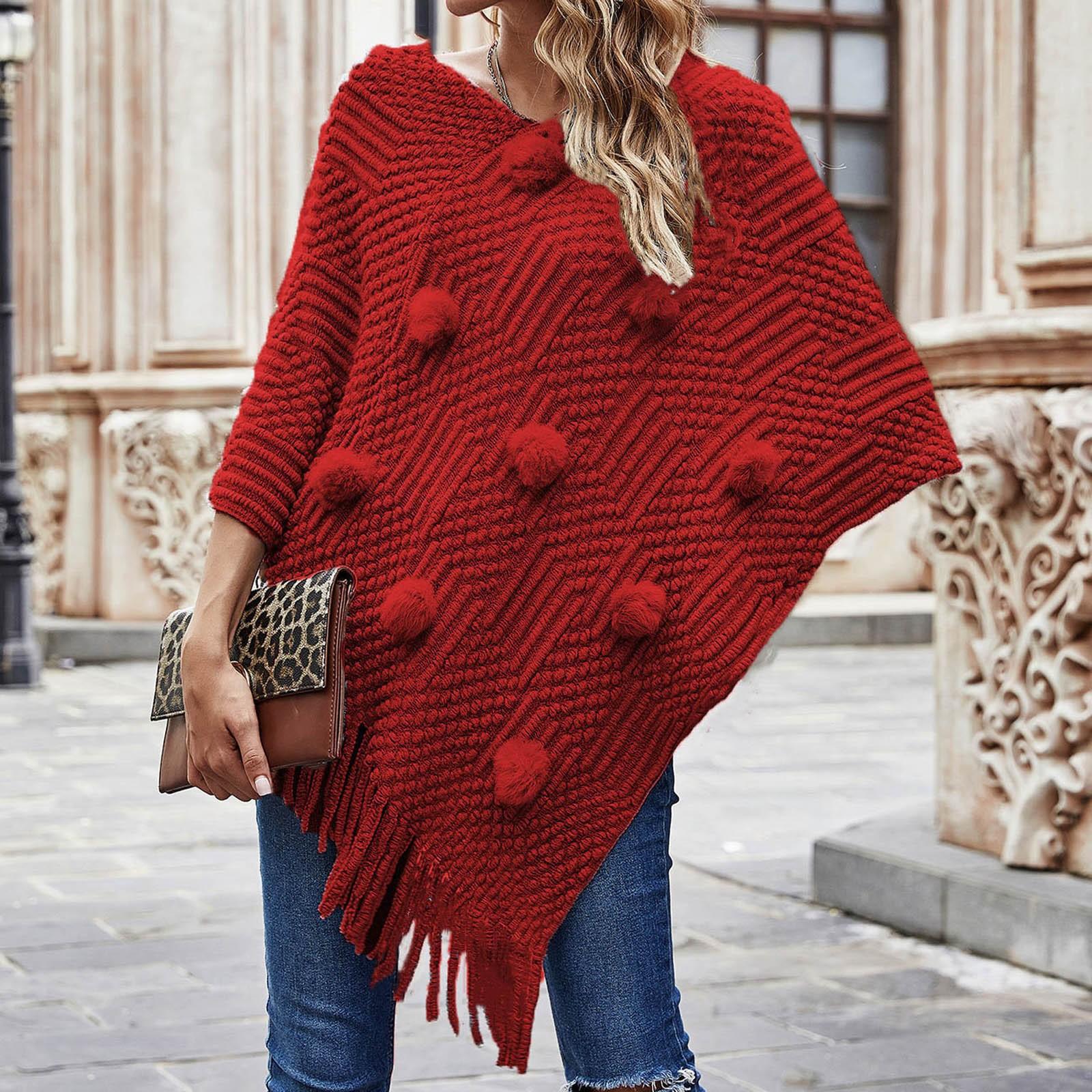 

Женская мода, темперамент, повседневная накидка-свитер с бахромой и бахромой для волос, пальто-ведро L красный