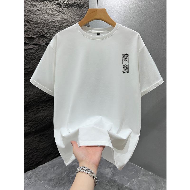 European sizes Men'S Short Sleeve T-Shirt, Loose Fit, All-Over Print Design, Fashion Casual Round Neck Top
