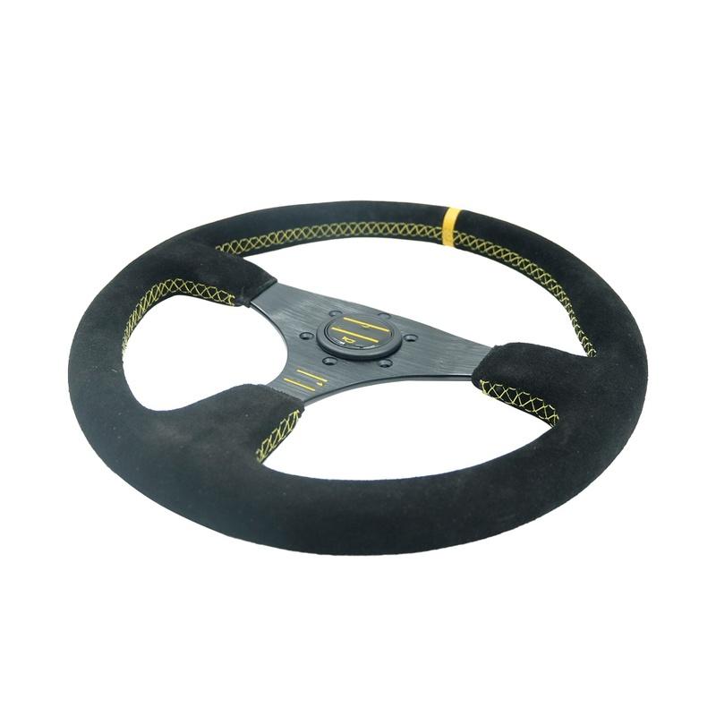 Car Modification Racing Leather/frosted Steering Wheel, Competitive Sports 14 Inch Flat Universal Steering Wheel