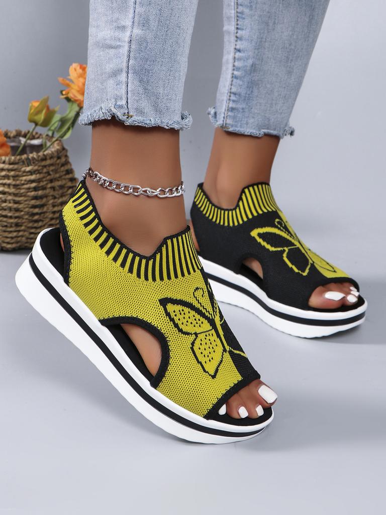 Mode Damen Flache Sandalen Mesh Fischmaul Lässig Niedrige Absätze Neue Sommer Pantoletten Damen Plateau Schuhe Sportliche Keile Strand Komfort Sandalen