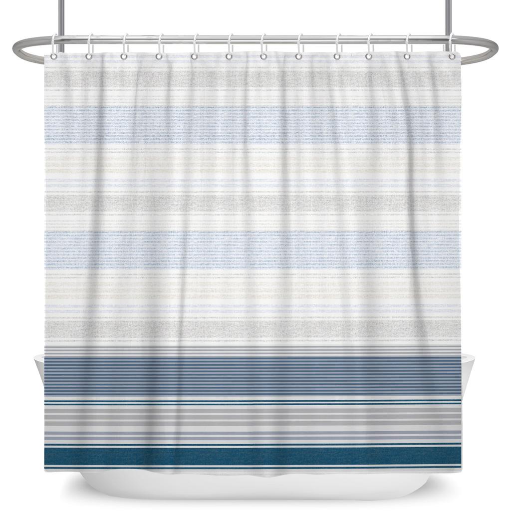 Blue Grey Gradient Texture Shower Curtain Waterproof Bath Curtain Bathroom Decor Nautical Inspired Polyester Fabric With Hooks