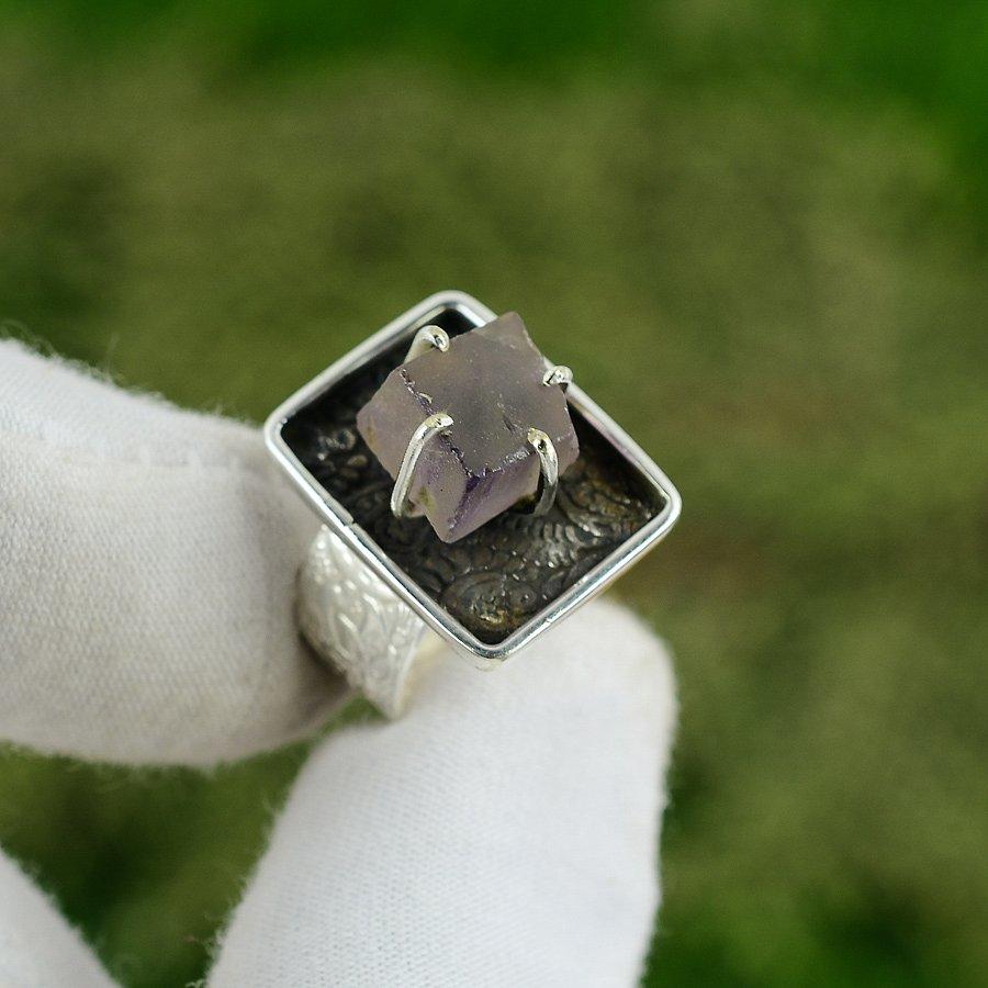 Natural Amethyst Rough Gemstone 925 Silver Promise Adjustable Ring For Girls Adjustable