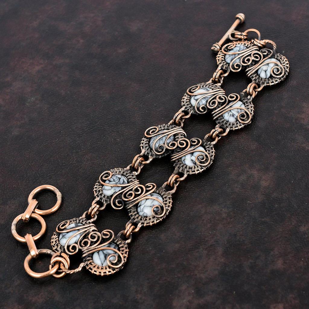 Pinolith Jasper Brățară învelită cu sârmă de cupru Brățară cu lanț reglabilă Bijuterii de cupru Brățară cu pietre prețioase lucrate manual Bijuterii pentru cadou