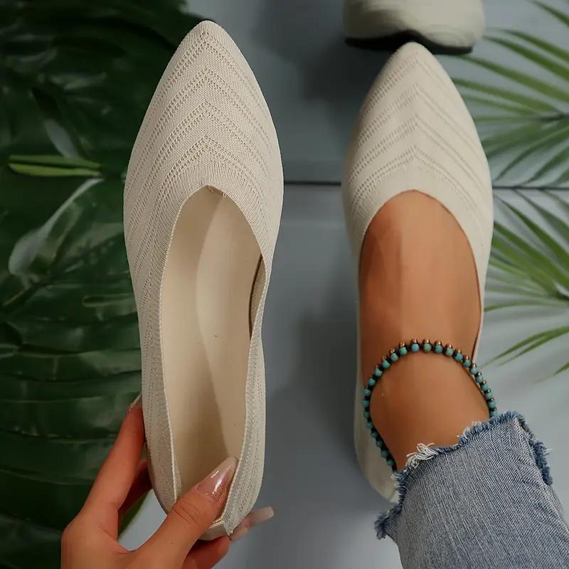 Dámské ploché boty se špičatou špičkou Jednobarevné Pletené slip-on boty Ležérní Prodyšné ploché boty Dámské ploché mokasíny Pohodlné dámské boty