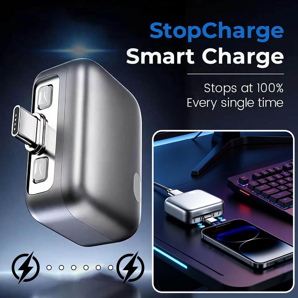 Portable Power Bank Splitter with Automatic Full Charge Detection USB Type-C Connector External Battery Charger for Mobile Devices