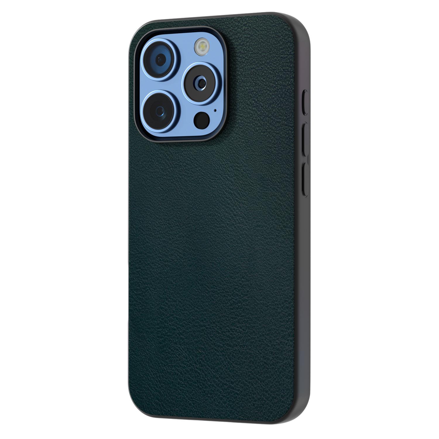 

For iPhone 16 Pro Max Case PU Leather Coated TPU+PC Hybrid Phone Cover Green