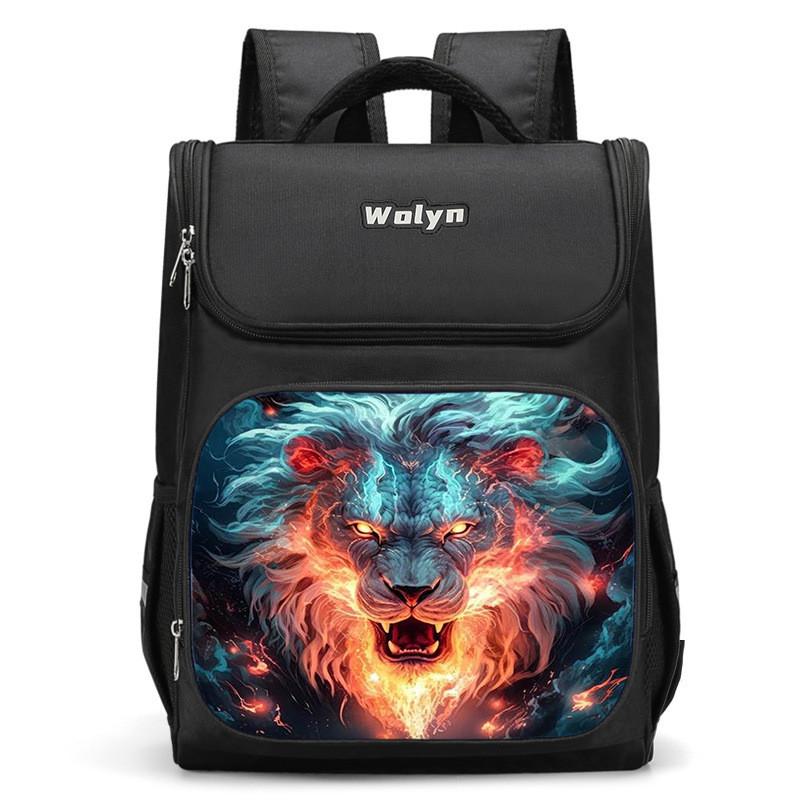 Spacious Lion-themed Backpack For Elementary School Kids Oxford Fabric Lightweight