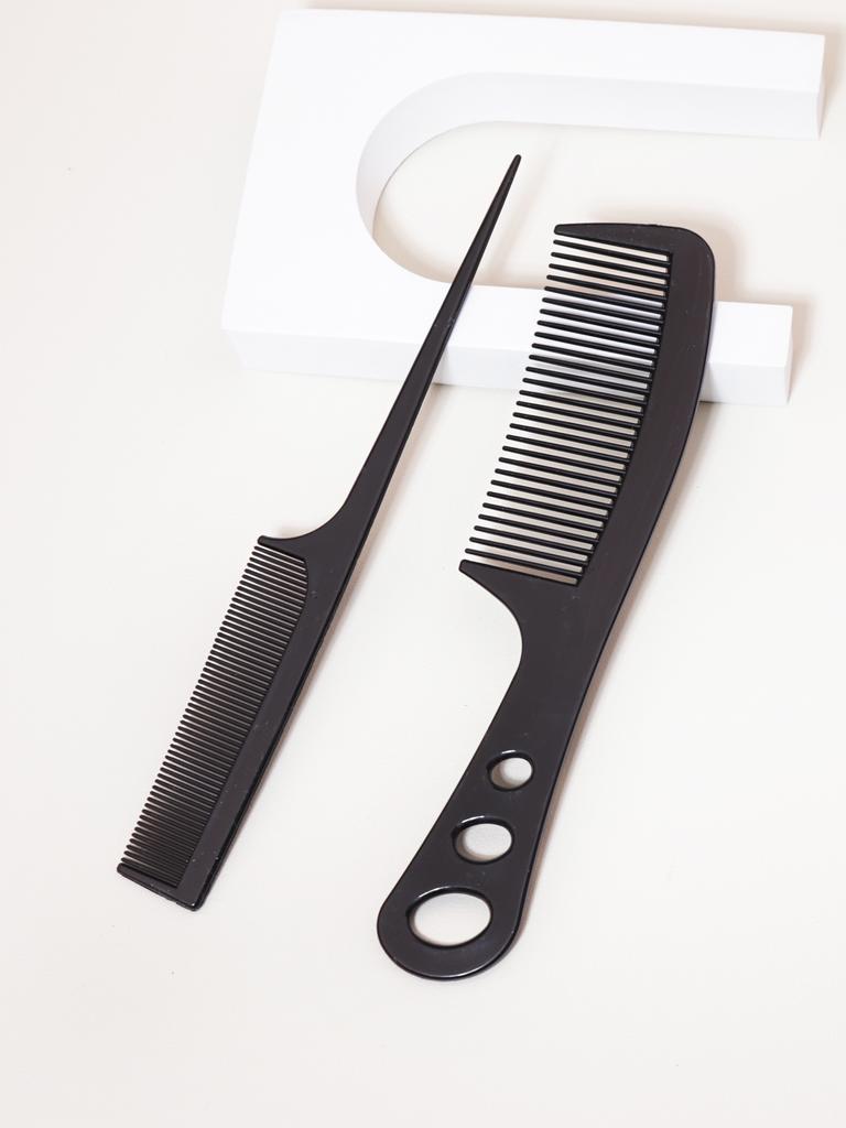 2-piece black thickened wide toothed plastic comb set, pointed ponytail comb, hairstyle tool comb Special for real hair wigs