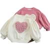 Girls' 2025 Autumn Heart Design Loose Pullover Top