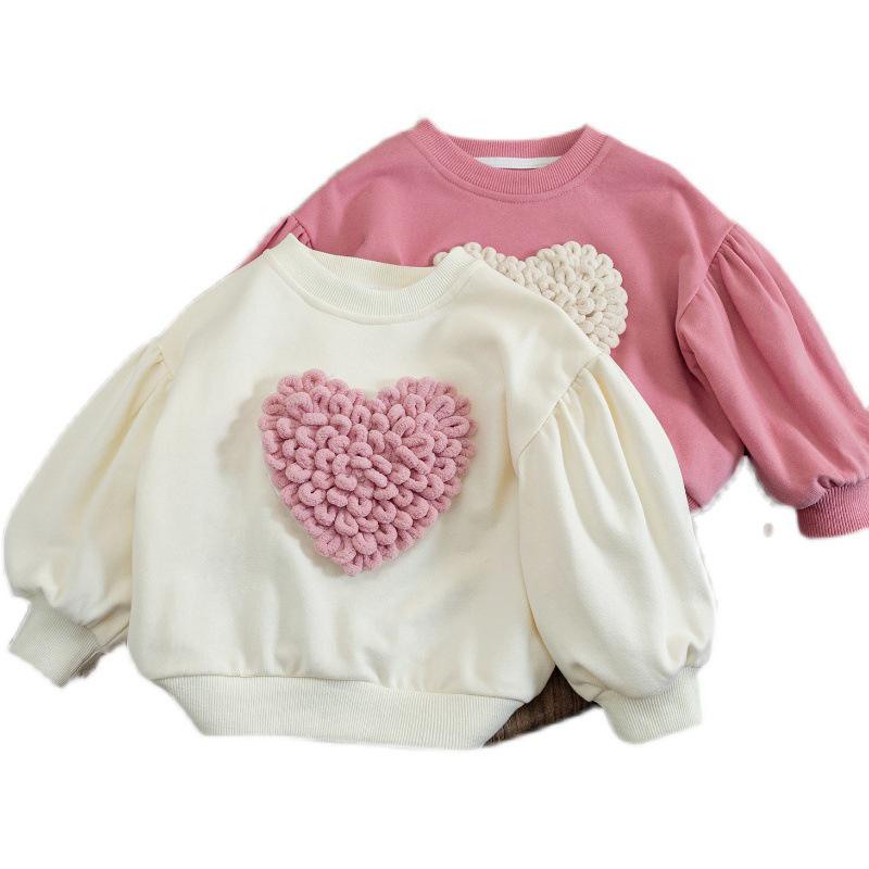 Girls' 2025 Autumn Heart Design Loose Pullover Top