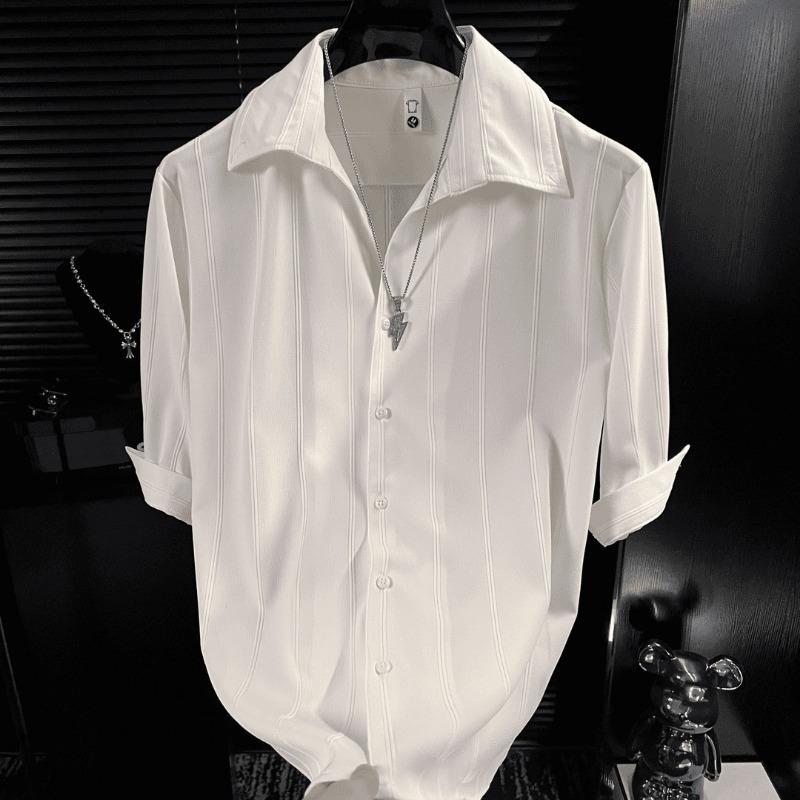 Men's Vertical Stripe Half Sleeve Button Down Shirt Casual Streetwear Top