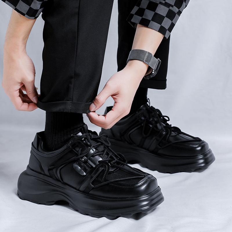 Paris niche thick-soled square-headed dad shoes men's height-increasing straps casual versatile high-end small black shoes 3316-R