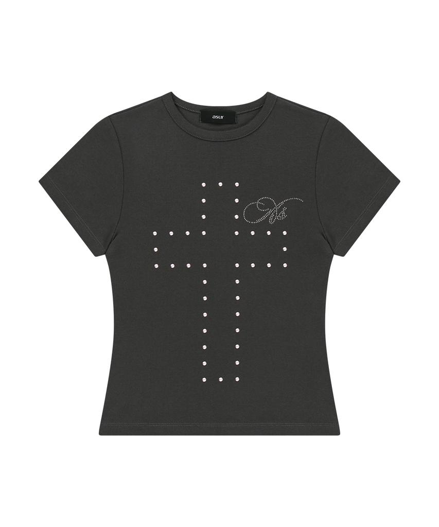 Aejeuyua Cross Hotfix T-Shirt Charcoal