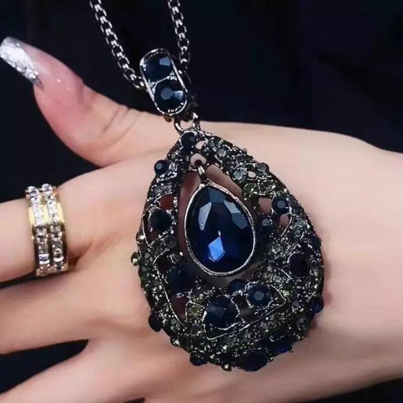 1Pcs New Trendy Korean Fashion Clothes Pendant Geometric Jewelry Vinatge Crystal Water Drop Sweater Long Necklaces For Women