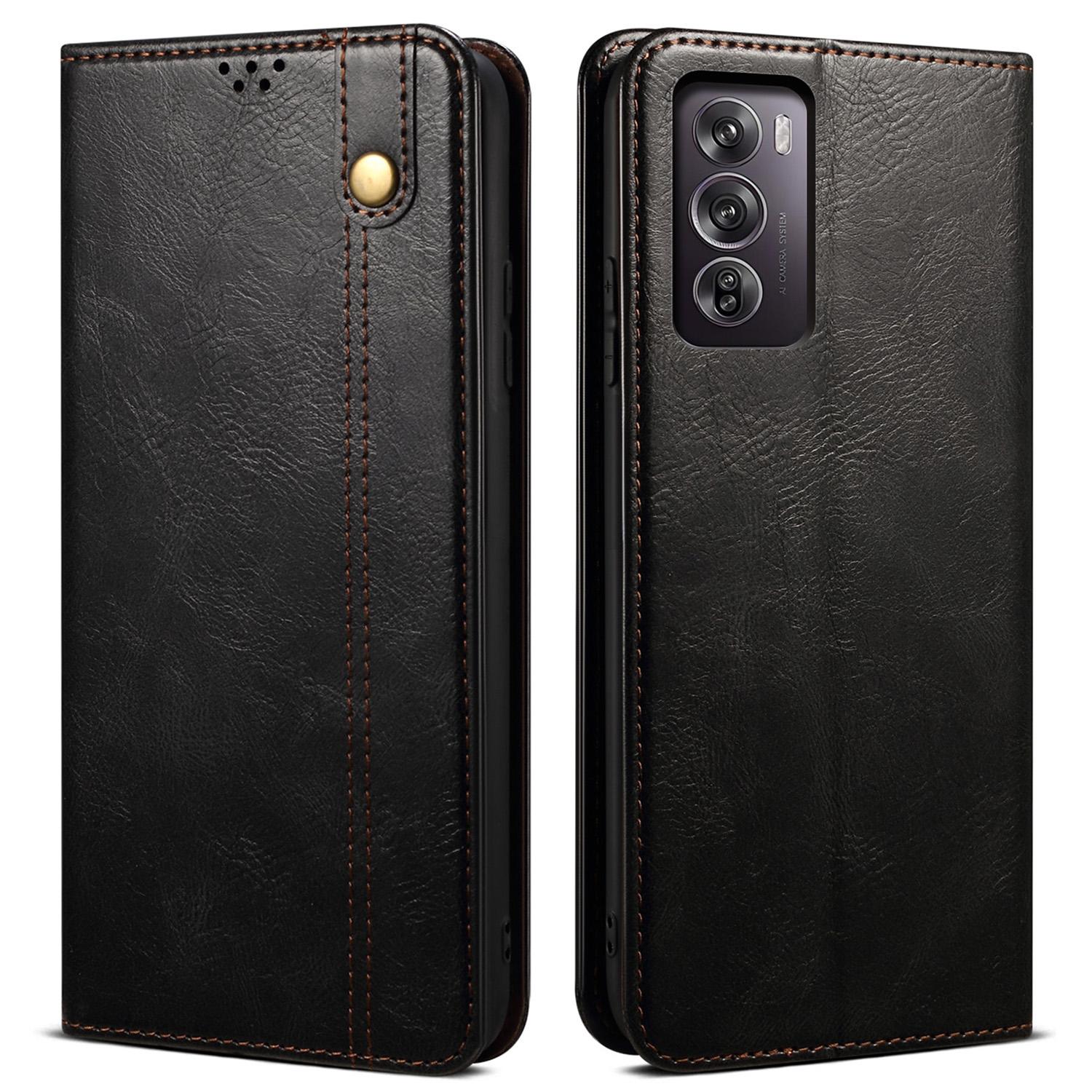 

For Oppo Reno12 5G (Global) Case Leather Shockproof Flip Wallet Phone Cover Black