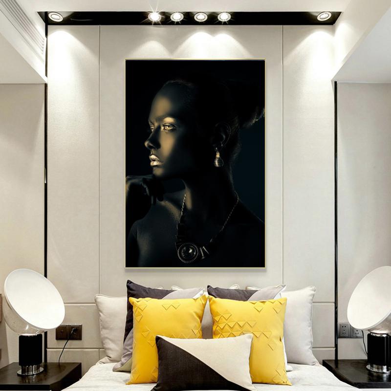 Femeie cu piele neagră perfectă și bijuterii cu diamant Pictură în ulei pe pânză Postere și imprimeuri Poze de perete pentru decorarea camerei