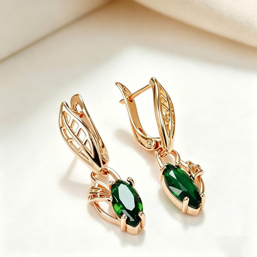 Yanbai Green Zircon Leaf Earrings - Luxury Retro Niche Long Style Jewelry