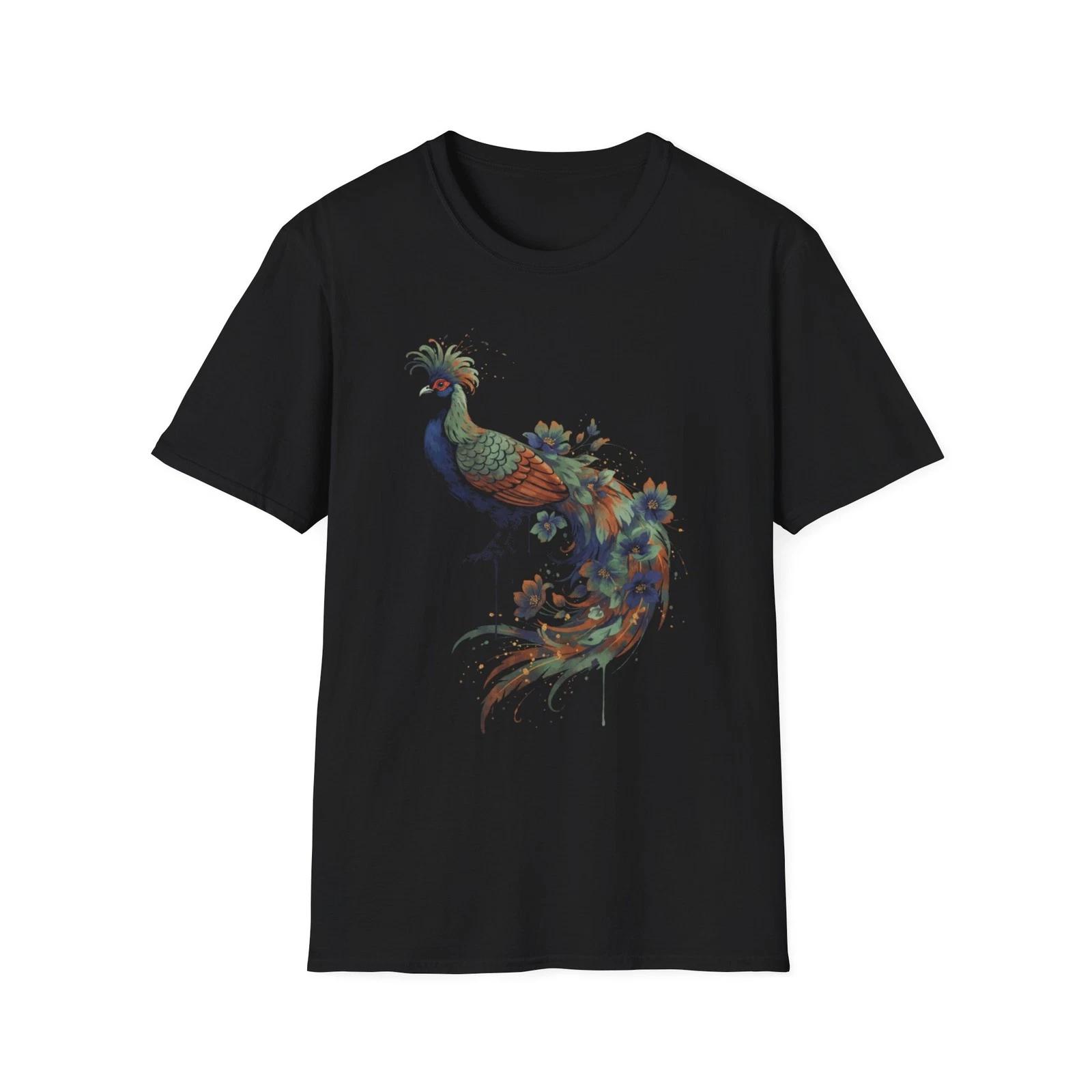 

Peacock Flowers Watercolor Vintage Black Tee Nature Aesthetic Graphic T-Shirt S