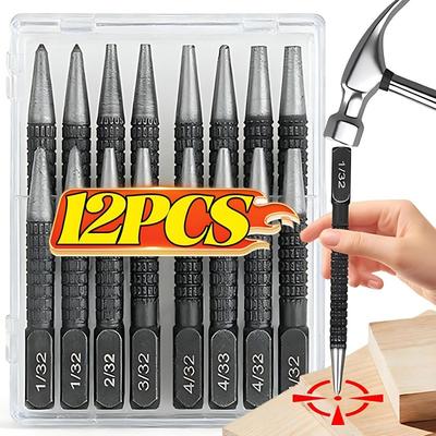 Nail Punch Set Knurled Body Square Striking Head Punches Tools 1/32 2/32 3/32 4/32 Manual Positioning Punch Hand Tools Accessory