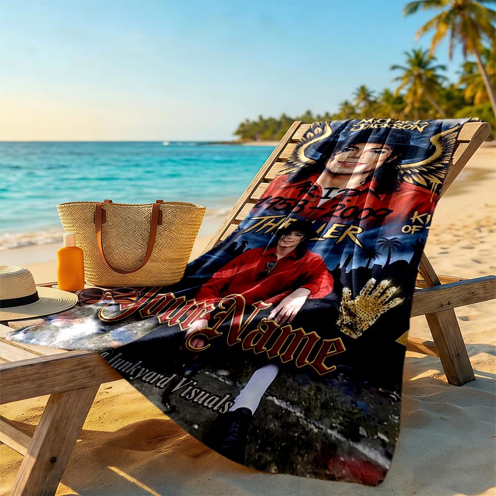 Michael Jackson Customize Text Beach Towel Quick-Dry Soft Microfiber Perfect for Traveling Yoga Camping and Swimming