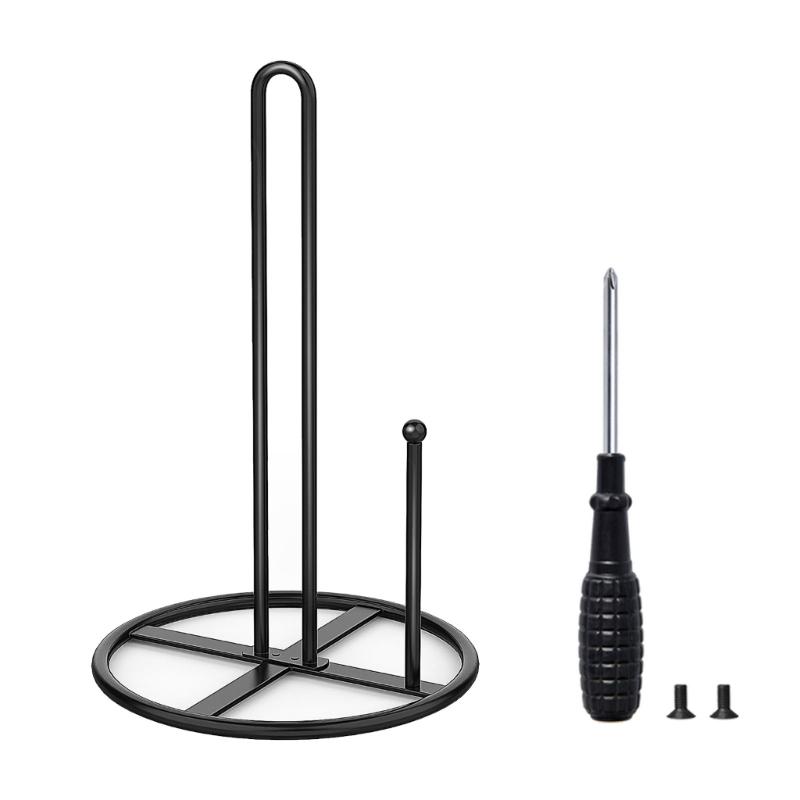 Countertop Paper Towel Holder, Black Metal Standing Roll Stand with Center Post for Kitchen Counter and Bathroom Access