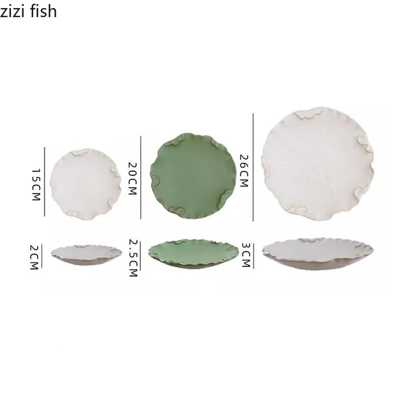 Farfurie ceramică cu frunze de lotus neregulate, farfurie pentru friptură, desert, gustare, farfurie pentru salată, farfurii pentru paste, veselă japoneză
