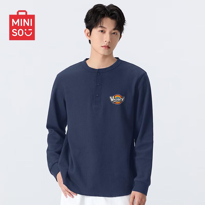 MINISO Men s Waffle Knit Long-Sleeve Henley T-Shirt M