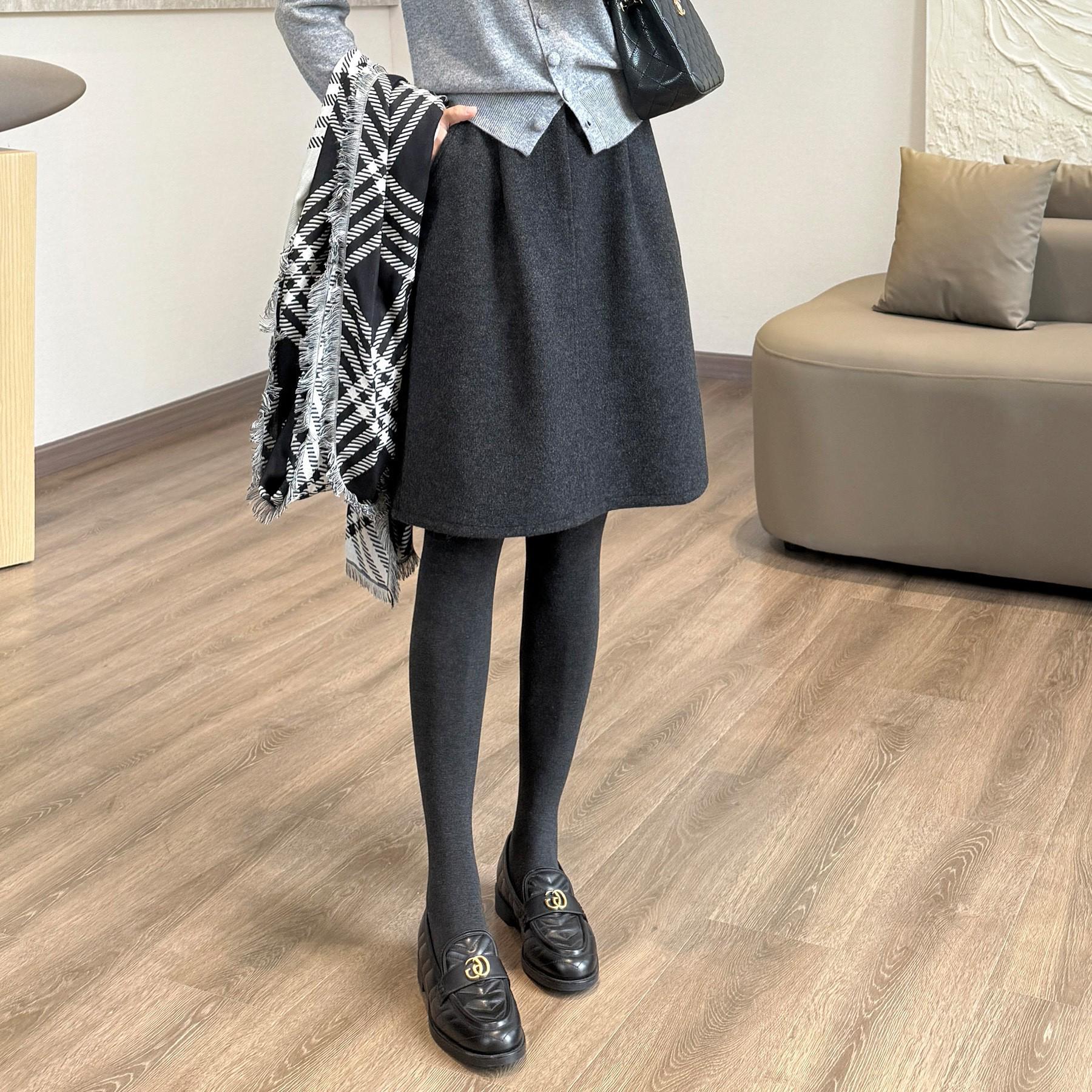 

Mid-Length Wool Skirt - Autumn/Winter Commuter Style (Dark Gray, Black, Blue) S