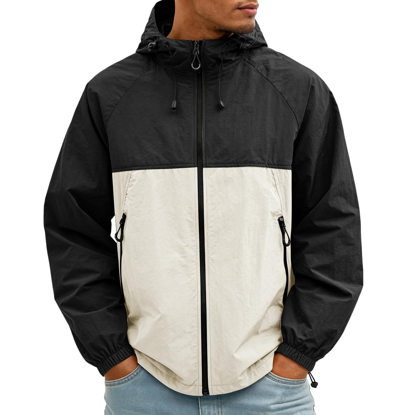 

Men Lightweight Windbreaker Jacket with Adjustable Hood Full Zip Front and Zippered Pockets Casual Outerwear for All Seasons XL білий