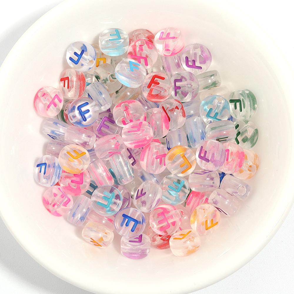100Pcs Acrylic Flat Letter Beads Colored Alphabet Clear Round Loose Bead For Bracelet Necklace Charms Jewelry Making Accessories
